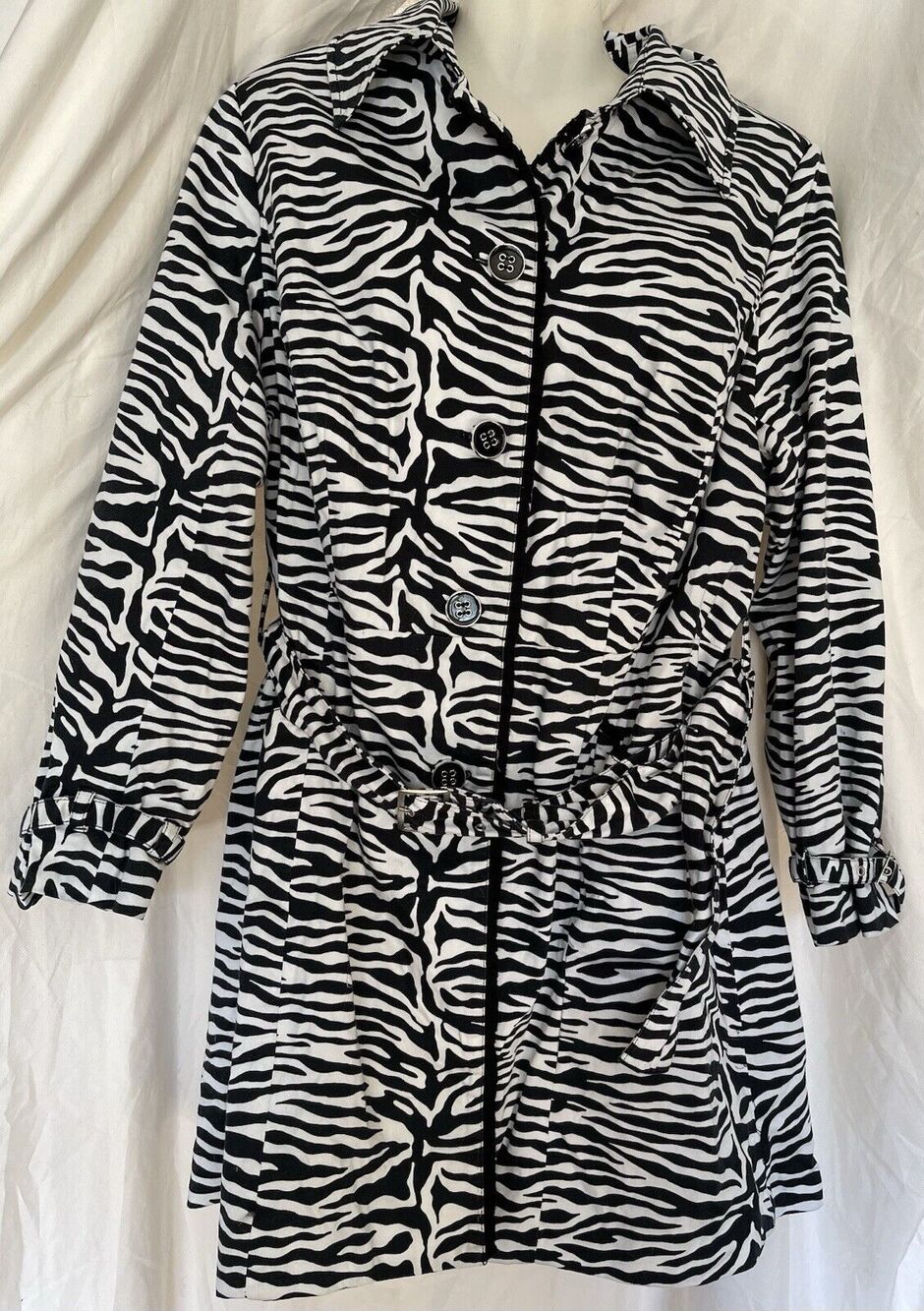 Lane Bryant Trench Coat Women’s 14/16W Plus Lightweight Zebra Print Pattern Work